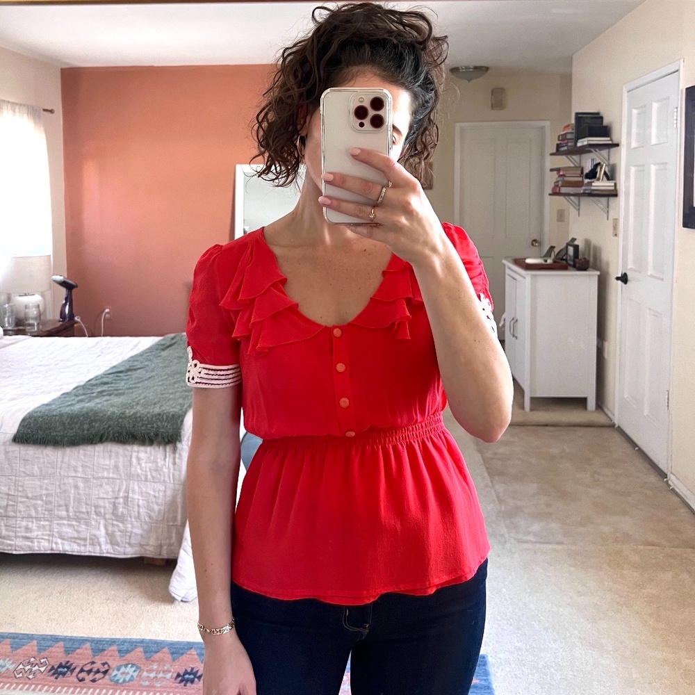 Red Silk 1940s style blouse